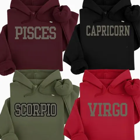 Minimalist Zodiac Hoodie – Astrology Sign Crewneck for Men and Women, Gemini, Aquarius, Pisces Cozy Horoscope Pullover with Bold College Letter Design, Perfect Gift for Zodiac Lovers - AG