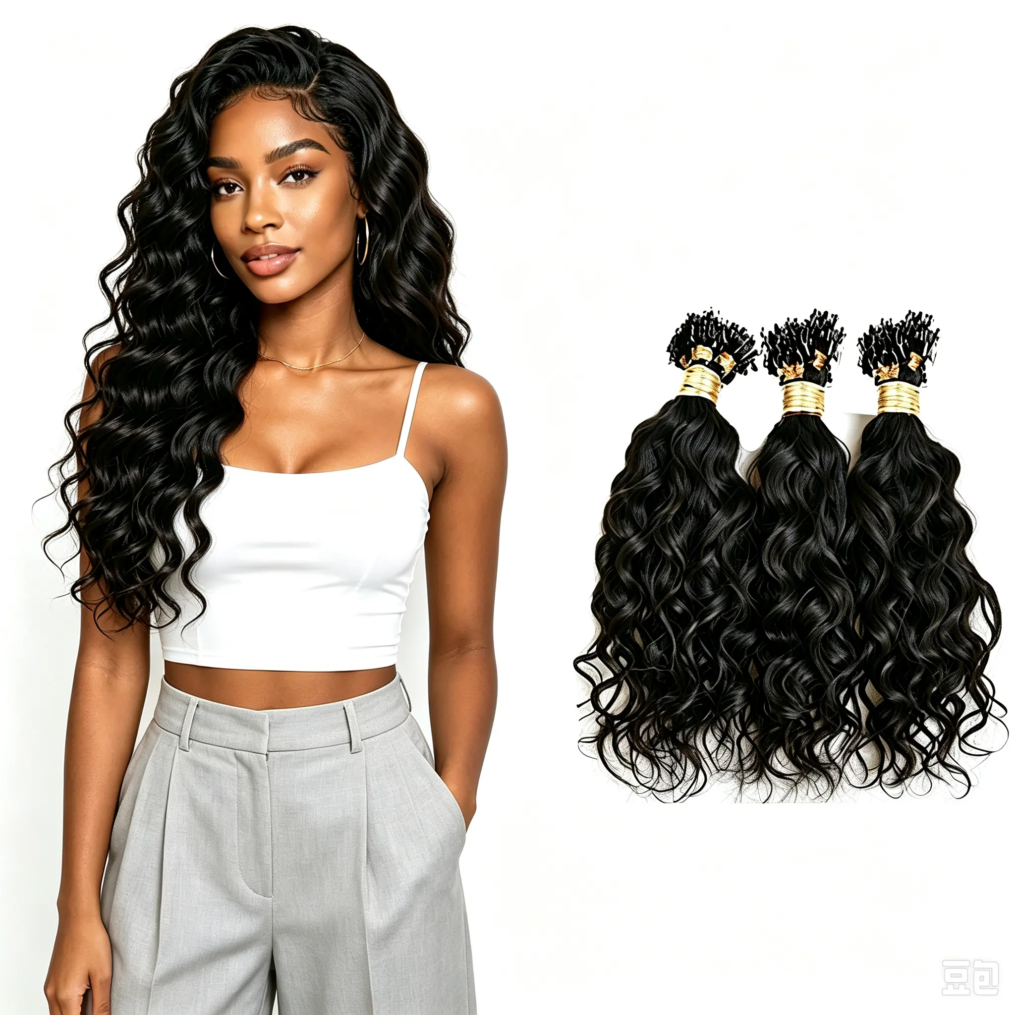 LuxMay Virgin Hair Short Loose Wave Micro Loop Extensions, Brazilian Remy Human Hair, 1g/100 Strands, Natural Blend Color, Unscented Micro Link Design