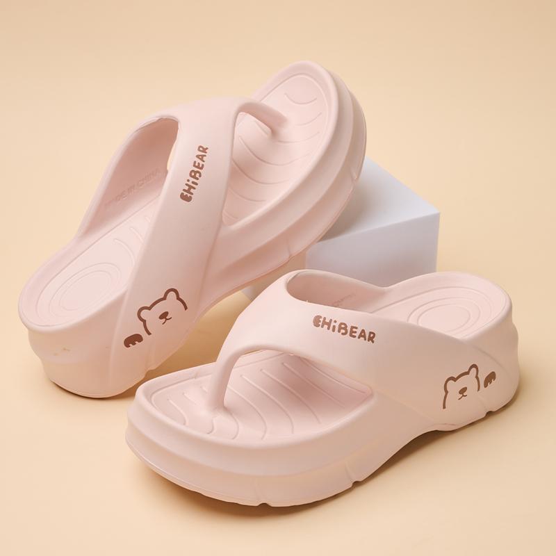 GRIP&GO Women's Fashion Height Increasing Flip Flops with Cute Bear Pattern EVA Material Comfortable Breathable Non-slip Sandals for Beach Home & Outdoor Use