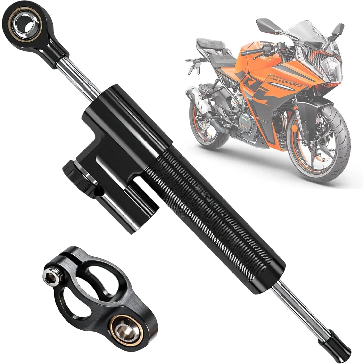 10-Inch Universal Motorcycle Steering Damper Stabilizer for R3 R6 R15 R125 R25 FZ1 FZ8 FZ09 MT09 ZX6R ZX14R GSXR600 CBR600RR 1000RR CB400 CB1000 GSX1300R Black