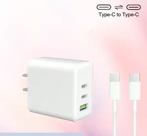 White US Plug A/B Type 110-127V Wall Charger 3-Port Wall Charger (2USB-C + 1USB-A) + Type-C To Type-C Cable Kit (White) Compatible With Apple 15/16 Series Local Warehouse Valentine's Day Gift