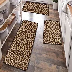 1 piece leopard print non-slip floor mat, bathroom absorbent mat, polyester fiber carpet, kitchen bedroom door mat, terrace entrance floor mat