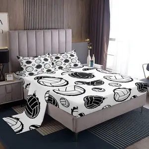 Volleyball Bed Sheets Sports Theme Bedding Sheet,3D Ball Bedding Set, Bedroom Decor Volleyball Games Black White Bed Sheet Set Bedsheet