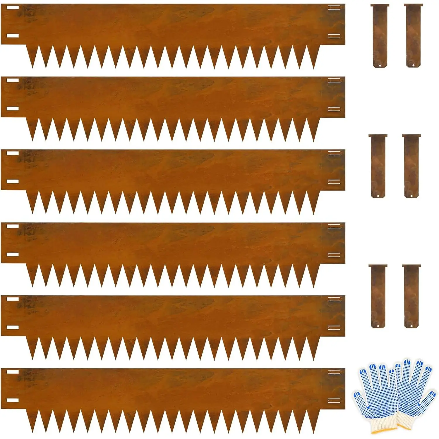 Cor Ten Steel Landscape Edging, 8Hx40L-Inch Metal Garden Edging, 6-Pack Hammer in Landscape Edging with 6 Clips and Gloves, Rustic