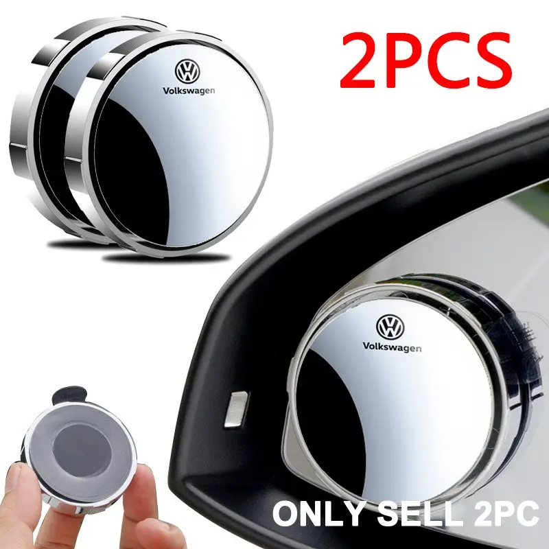 2Pcs Round Frame Convex Blind Spot Mirror Wide-angle Adjustable Rearview Mirror For VW GTI Polo Golf Passat Tiguan Arteon Touareg CC Jetta Scirocco Car Accessories