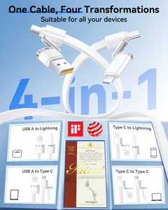 4-in-1 USB C Cable Compatible with Lightning Cable 240W Fast Charging & Data Transfer, Support to CarPlay & Android Auto, 5FT Multi Cords Charger for iPhone/iPad/Samsung/MacBook, White