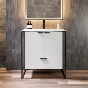 Onyx 26 in. White Wall Mount Single Sink Bath Vanity with Solid Surface Top and Integrated Sink