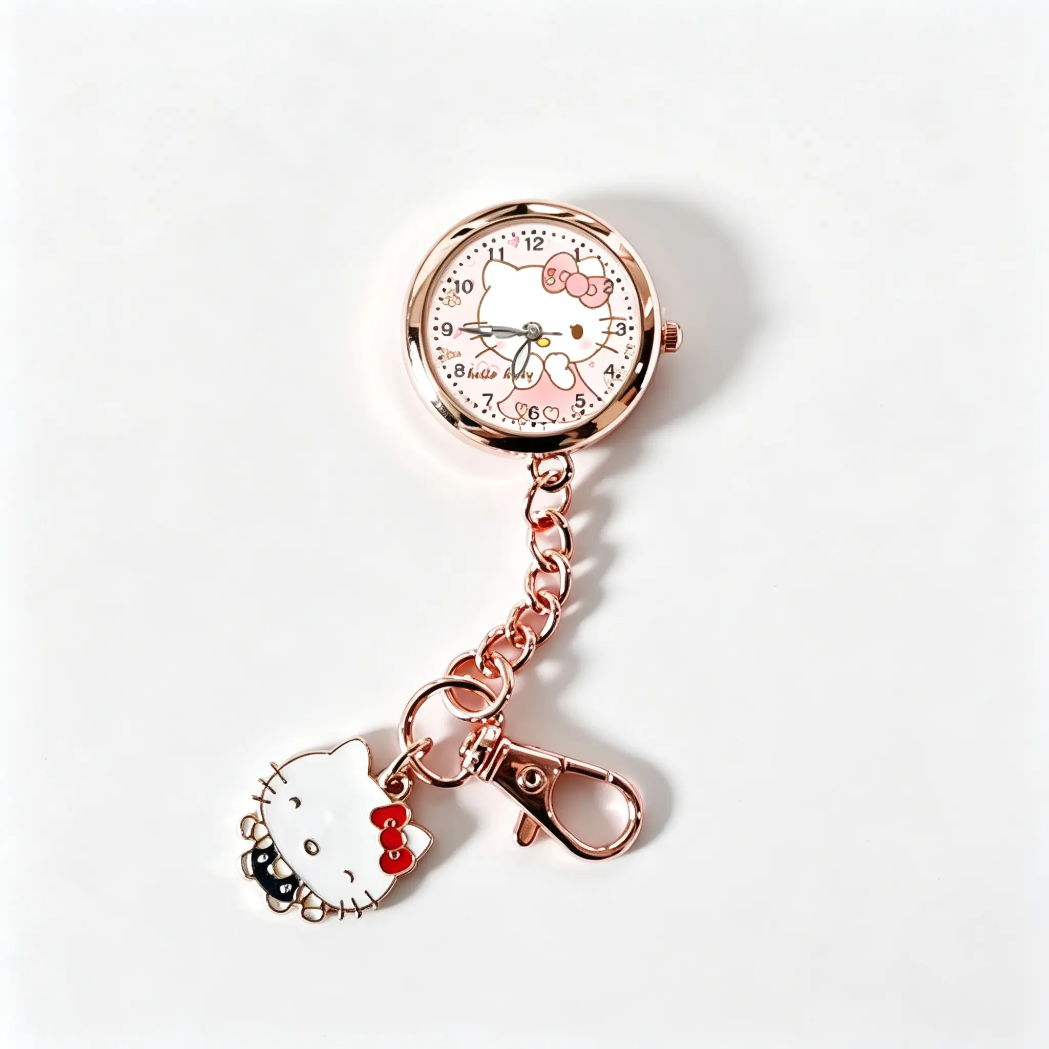 Sanrio Hello Kitty And My Melody Pocket Watch Keychain Set Cute Analog Clock Bag Charm With Metal Hinge Clip For Keys And Backpacks Gift