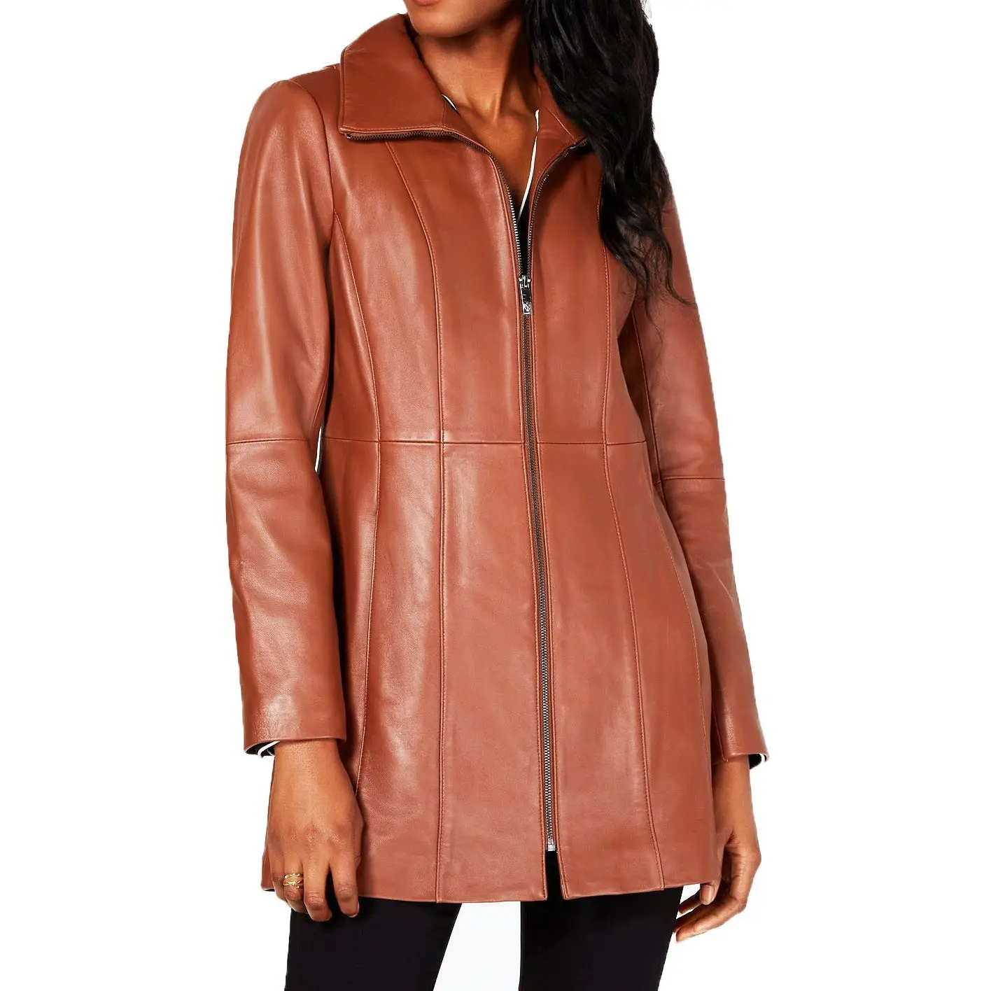 Anne Klein Women's Stand-Collar Leather Walker Coat