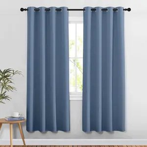 NICETOWN Stone Blue Blackout Doorway Curtains 78 inches Long， Grommet Light Blocking Window Treatments Sound Reducing Privacy Drapes for Living Room/Bedroom， 2 Panels， W52 x L78
