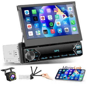 Single Din Touchscreen Car Stereo 7 Inch Flip Screen Support Bluetooth FM Radio Mirror Link Car Audio with USB/TF/AUX-in SWC +Backup Camera