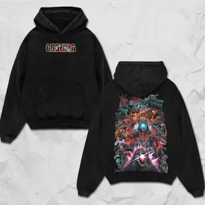 Retro Godzilla 70th Anniversary Double Printed Unisex Oversize Acid Washed Cotton Hoodie, Sweatshirt, Tee - TV Series Movie Graphic Design Unisex Top Cotton Streetwear T-Shirt Clothes