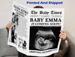Personalized Baby Announcement Newspaper Style, Custom Pregnancy Reveal, Wedding or Birthday Newspaper Keepsake, Unique Baby Coming Reveal Gift