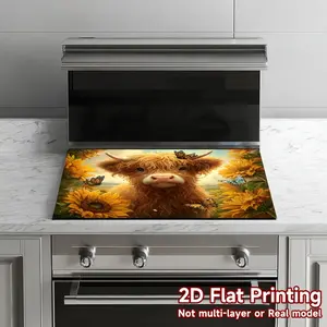 1 piece of Highland Cattle and Sunflower Oven Mat - Non slip surface, scratch resistant and heat-resistant - compatible with stoves, ovens, washing machines, 2D flat surfaces, Highland Cattle kitchen accessories, stove cover protection Kitchenware