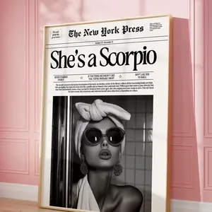 Scorpio Newspaper Print: Girly Astrology Decor, Room Decor, Unframed