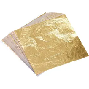 100 Pcs Gold Leaf Sheets Imitation Gold Foil Paper Sheets for Arts, Gilding Crafting, Painting, Picture Frames, Projects, Furniture Decoration, 5.5" x 5.5"