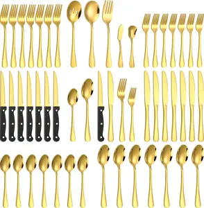 53 count  Silverware Set for 8, Flatware Set with Steak  for 8 and 5 Public Serving Use Set 18/10 Stainless Steel Utensils Set Cutlery Set For Restaurant Hotel Dishwasher Safe