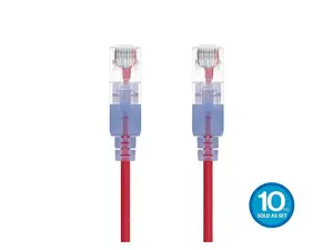 Monoprice Cat6A Ethernet Patch Cable - 3 Feet - Red (10 Pack) Snagless RJ45 550Mhz UTP Pure Bare Copper Wire 10G 30AWG - SlimRun Series
