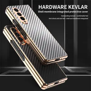Carbon Fiber Metal Screen Protect Case For Samsung Galaxy Z Fold3 Luxury Shockproof 360 Full Body Flip Case For Galaxy Z Fold 3