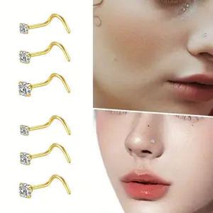 6pcs Nose Screw Studs - Surgical Steel Nose Rings for Women, 1.5mm, 2mm, 2.5mm CZ Inlaid Opal Nostril Piercing Jewelry