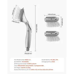 VEVOR Soap Dispensing Dish Brush, Kitchen Scrub Brushes with 3 Brush Heads, Dish Cleaning Brushes with PP Handle and Curved Bristles, Ideal for Pots, Pans, Sink and Stove