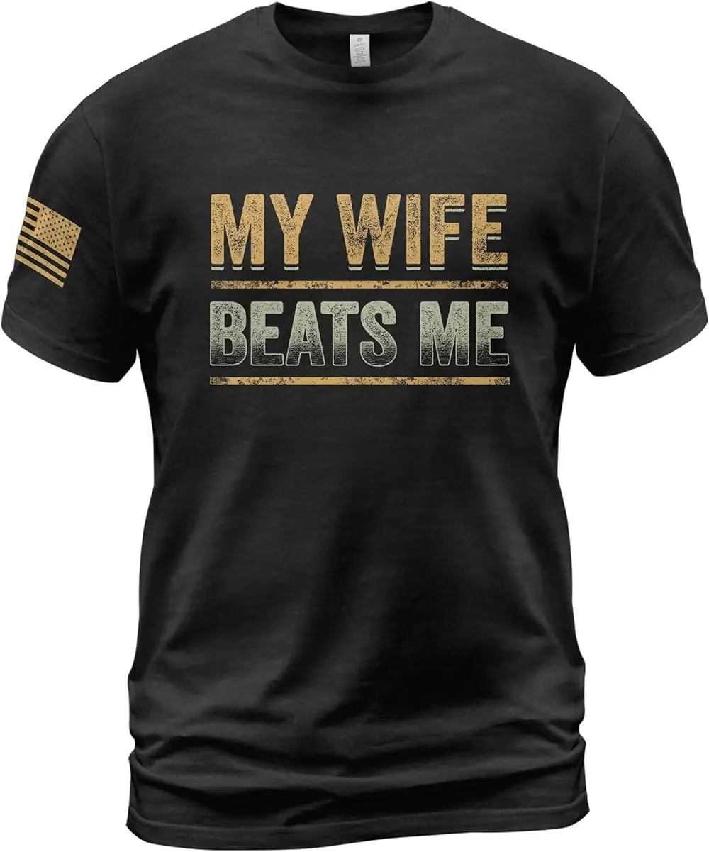 My Wife Beats Me Shirt, American Flag Husband and Wife Shirts, Husband Shirt for Men, Father's Day Gift