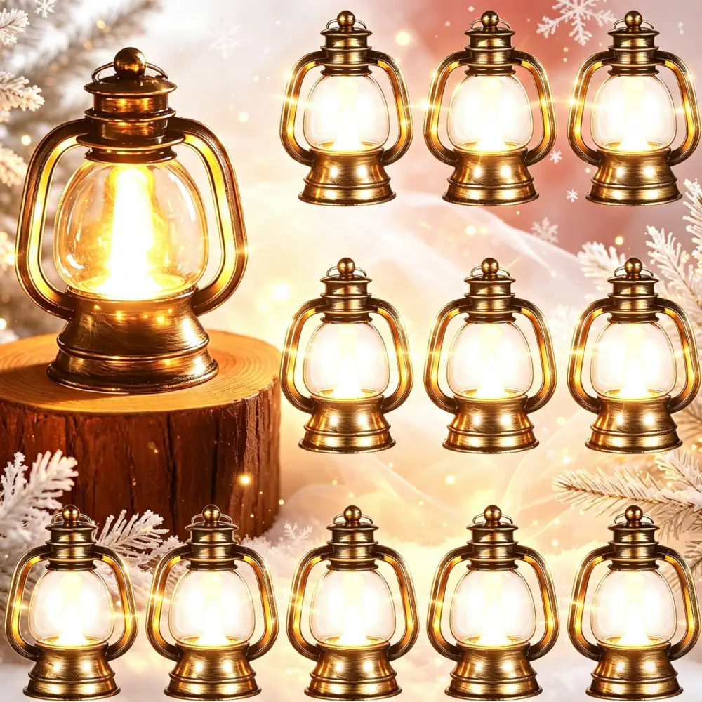 12Pcs Mini Lantern Decorations with LED Candles, Table Centerpieces, Vintage Lantern Decorations for Western Party Decorations