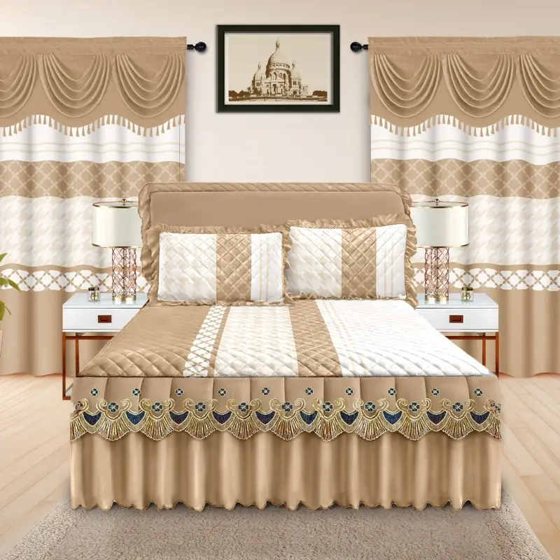 5 Bed Skirt Set with Low Cases, Low Shams, and Machine Washable Features for Comfortable Sleep