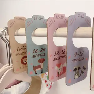 Wooden Baby Closet Dividers Set, Dual-Sided Clothes Organizer for Newborns to Toddlers, Animal Print Rabbit Elephant Design, Nursery Decor