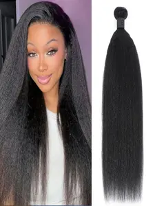 Kinky Straight Bundles Yaki Straight Human Hair Bundles, 100% Unprocessed Virgin Hair Bundles, Natural, 100+/-5g/PC, Can Be Dyed or Bleached
