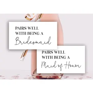 Pairs Well with Being a Bridesmaid Proposal, Maid of  Proposal Mini Champagne Bottle Labels - Set of 12 (Black)