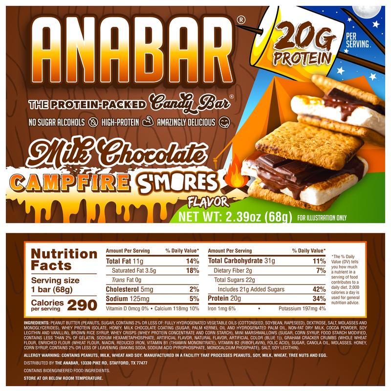 Campfire S'mores Anabar - 12 Pack - Best Tasting Protein Bar With 20 Grams Protein! Candy Bar Flavor Protein Bar Nutrition