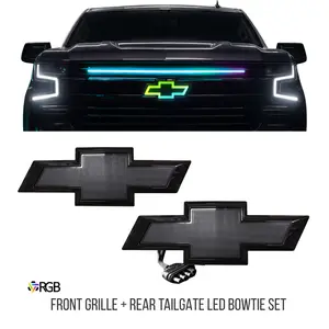 2014–2019 Chevy Silverado RGB Grille Bowtie + LED Tailgate Bowtie Emblem Bundle (Black)