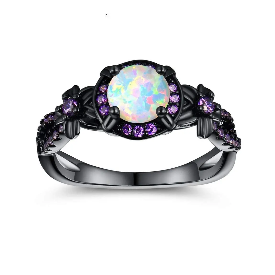 [October's Birthstone] MDFUN1 CT Round Cut Eternity Ring for Women Created Opal Wedding Engagement Promise Rings Band R-0347