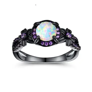 [October's Birthstone] MDFUN1 CT Round Cut Eternity Ring for Women Created Opal Wedding Engagement Promise Rings Band R-0347