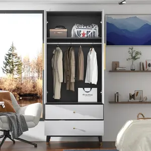 FUFU&GAGA 70.9"H Armoires & Wardrobe Two Drawers Hanging Storage Closet Cabinet