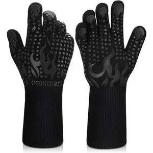 BBQ Gloves, 1472 Degree F Heat Resistant Grilling Gloves Silicone Non-Slip Oven Gloves Long Kitchen Gloves for Barbecue, Cooking, Baking, Cutting