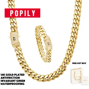 technology anti-rust new 14K Gold-Plated Cuban  new anti-rust technology Necklace Waterproof Fade-Proof Hypoallergenic 6-14mm Sizes Timeless Shine for Every Look Valentine's Day gift