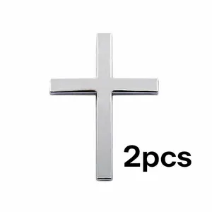 3D Metal Cross Car Emblem Sticker Universal 2pcs Auto Motorcycle Decoration Badge Faith Symbol Tail Logo Waterproof Custom Design Premium Alloy Material
