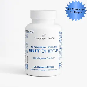 GUT CHECK Probiotic | PhD Researched | Improved Digestive Health | Stomach Comfort | Bloating | 30 Servings | Made in The USA