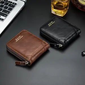 Men's 2-Pack Zipper Bifold Wallets - Vintage PU Leather, Compact RFID Blocking Card Holder with ID Window for Daily Use & Travel