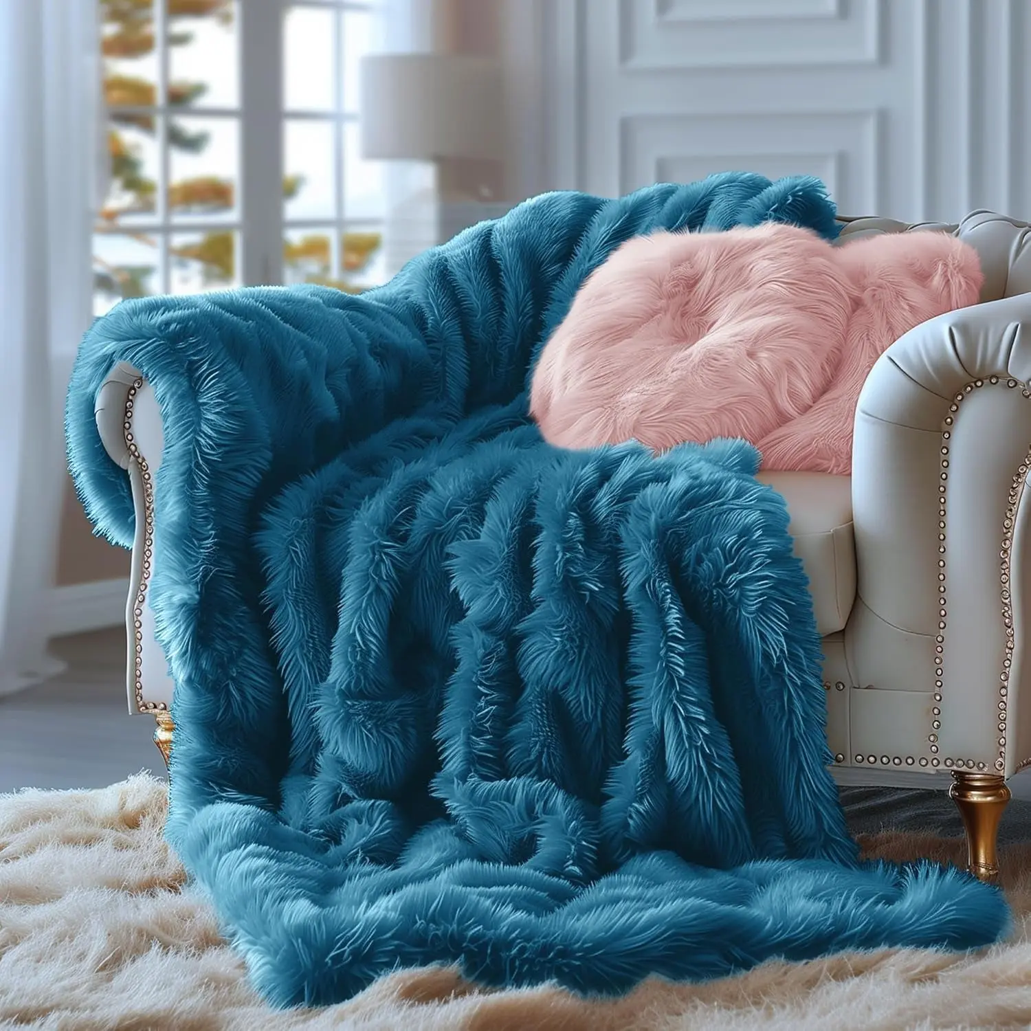 Dark Teal Fuzzy Throw Blanket