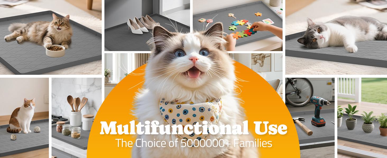 [Pawtners]Set of 2 extra large cat litter mats, 34" x 22", made of thick waterproof silicone Easy one-step litter dumping—no rinsing or filtering needed Stain-resistant non-slip and multi-purpose great for trapping litter and organizing pet supplies too.