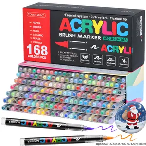 Acrylic Paint Markers Set, Soft Brush Tip Acrylic Paint Pens for Wood Rock Glass Canvas Stone Fabric Glass Metal Ceramic Canvas DIY Crafts Art Supplies,Back to School,Halloween,Christmas Gift, Acrylic Painting Pen
