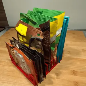 Space Saving Food Packet Organizer Portable Countertop Storage Caddy for Instant Noodles Seasoning Packets Sugar Salt Tea Bags Compact Kitchen Pantry Cabinet Holder Practical Home Storage Accessory for Neat Countertops and Cupboards