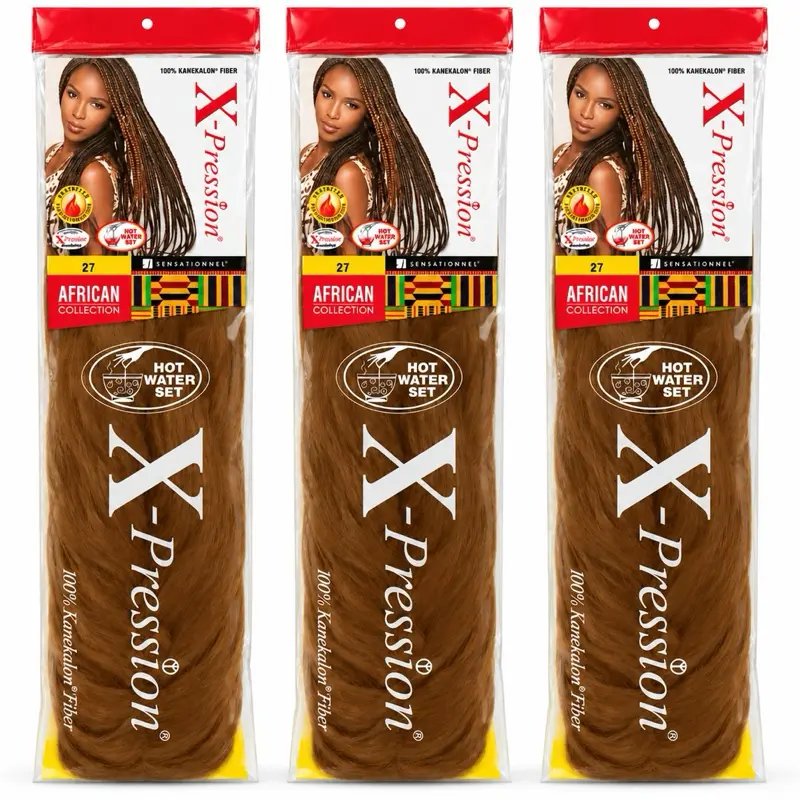 X-Pression 82" Braiding Hair Color 27 — 2 Pack or 3 Pack, 100% Kanekalon, Hot Water Set