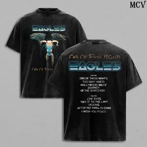 American Classic Rock Tee Washed – One Of These Nights Album Vintage Heavy Cotton Oversize Unisex Soft Rock Americana Graphic T-Shirt, Hotel California Legends Hoodie & Sweatshirt Retro 70s Streetwear Concert Fan Merch Collector Top