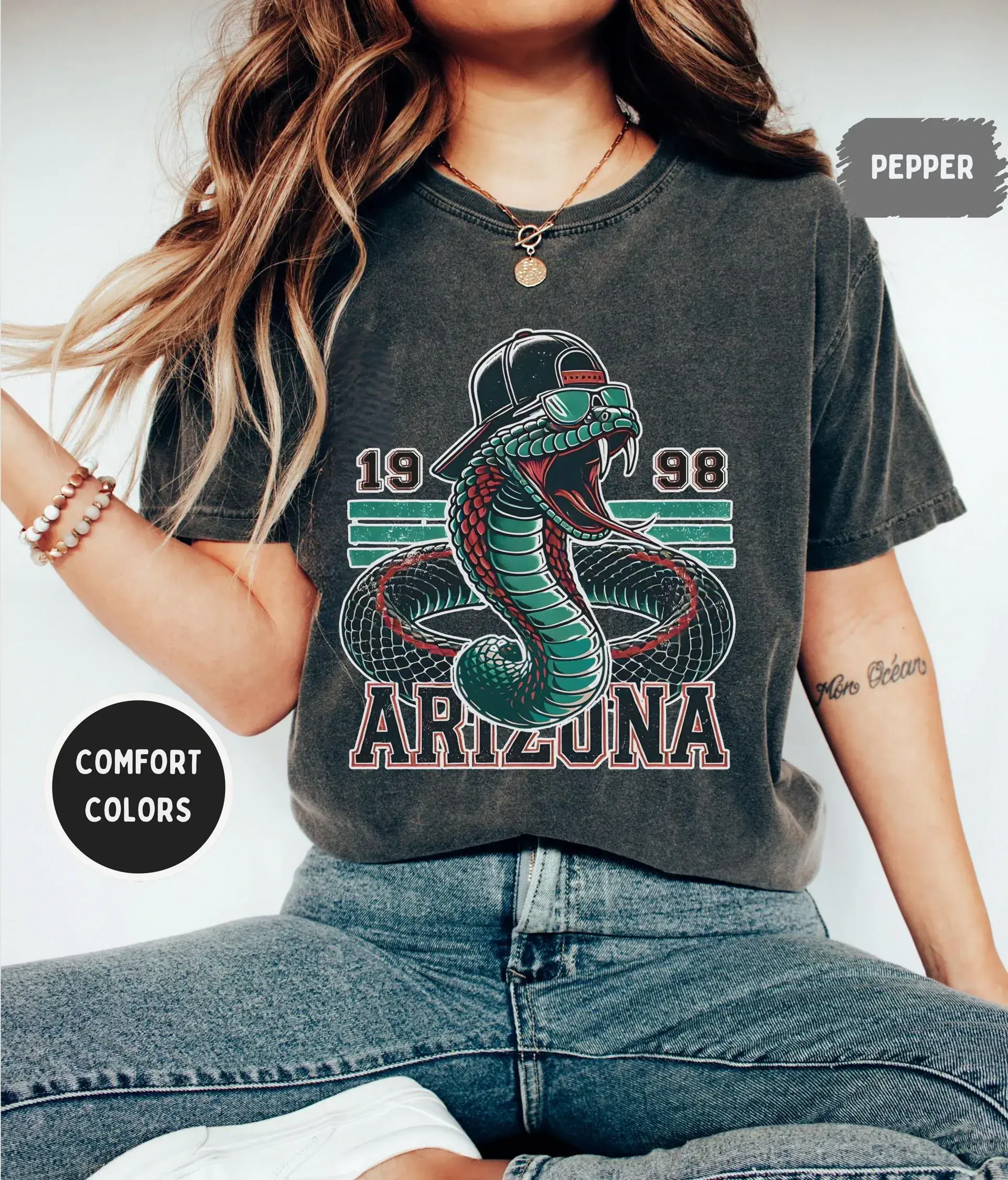 Women's Casual Cotton Arizona Baseball T-Shirt - Comfort Colors Fit Top, Vintage Sports Fan Gift, Retro Softball Tee for Men & Women
