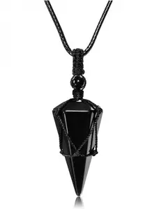 Natural Obsidian Stone Pendant Necklace - Adjustable Black Gemstone Wrap Necklace for Protection & Daily Energy Obsidian Crystal Necklace#Fashionweek#Fallfreshness#test