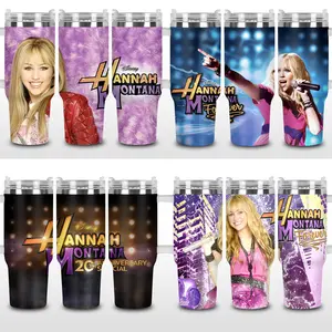 [Collection] Miley - Hannah Montana 40oz Stainless Steel Tumbler with Handle – Smilers Music Fan Insulated Mug, Hannah Montana Series 20th Anniversary Style Cup, Leakproof Travel Gift